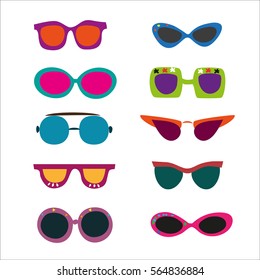 Set of Sunglasses  in Funny Style. Vector Illustration. Flat Design.