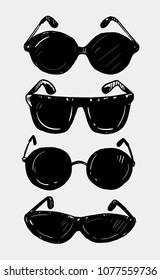 Set Of Sunglasses. Hand Drawn Sketch Converted To Vector