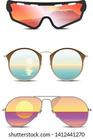 a set of sunglasses with a reflection of nature