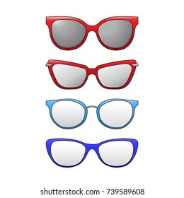A set of sunglasses. Selection of lenses for glasses. Sunglasses. Frames in the style of the 50's.