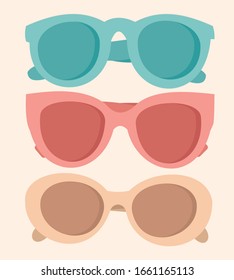 A set of sunglasses. Summer vacation item. Fashion collection. Illustration of 3 types of glasses.