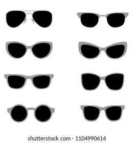 Set of sunglasses, vector images, with black lenses