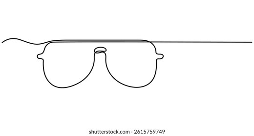  Set of sunglasses vector one line continuous drawing illustration. Cat eye, heart shape, round glasses. Hand drawn linear silhouette icon. Design, print, banner, card, poster, brochure.