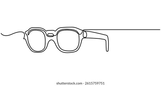  Set of sunglasses vector one line continuous drawing illustration. Cat eye, heart shape, round glasses. Hand drawn linear silhouette icon. Design, print, banner, card, poster, brochure.