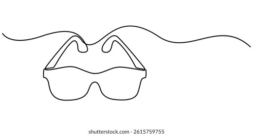  Set of sunglasses vector one line continuous drawing illustration. Cat eye, heart shape, round glasses. Hand drawn linear silhouette icon. Design, print, banner, card, poster, brochure.