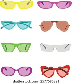 Set of Sunglassess. Woman must have sunglasses flat vector.