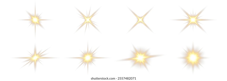 Set of sunlight with light glare effect on transparent background. Sunlight, light, glare, beam, light effect in PNG format.  