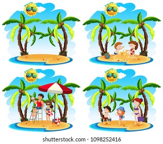 A Set of Sunny Day at the Beach illustration