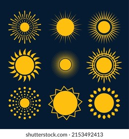 set of sunny full sun with different rays style