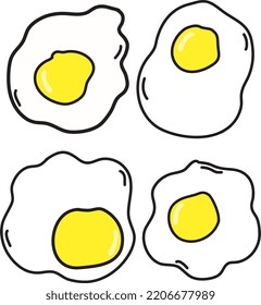 set of 
sunny side up fried egg with cartoon hand draw vector style design