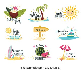 Set of sunny summer clip art labels and badges