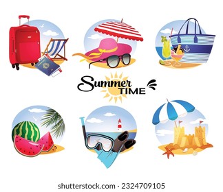 Set of sunny summer time labels and icons