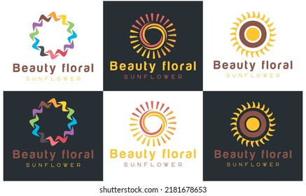 Conjunto de diseños de logotipo Sunrise para la puesta de sol y diseño de logotipo de flor solar Plantilla vectorial Premium