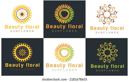Set of Sunrise logo sunset logo design and Sun Flower Logo design Premium vector template