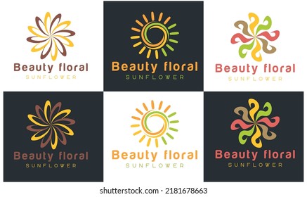 Set of Sunrise logo sunset logo design and Sun Flower Logo design Premium vector template
