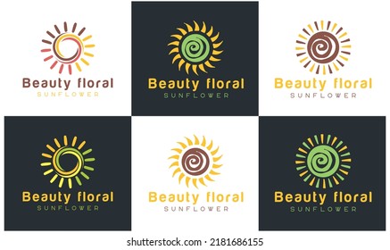 Conjunto de diseños de logotipo Sunrise para la puesta de sol y diseño de logotipo de flor solar Plantilla vectorial Premium
