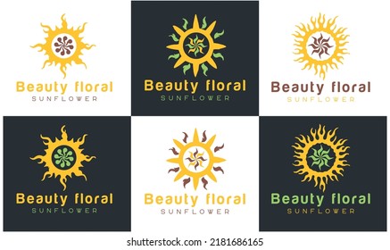 Set of Sunrise logo sunset logo design and Sun Flower Logo design Premium vector template