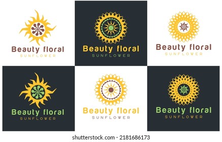Set of Sunrise logo sunset logo design and Sun Flower Logo design Premium vector template