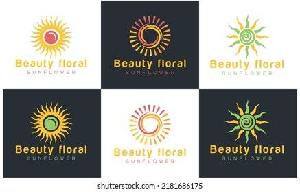 Set of Sunrise logo sunset logo design and Sun Flower Logo design Premium vector template