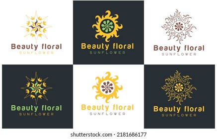 Set of Sunrise logo sunset logo design and Sun Flower Logo design Premium vector template