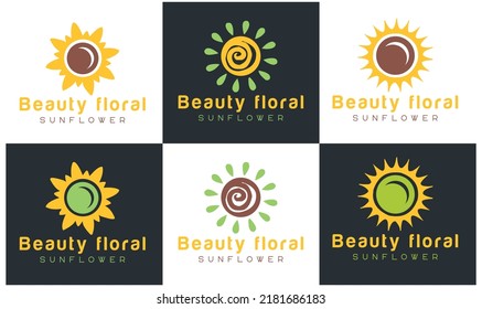 Set of Sunrise logo sunset logo design and Sun Flower Logo design Premium vector template