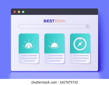 Set Sunrise, Sunrise and Wind rose icon. Vector