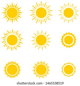 Set of the suns. Cute suns. Summer emoticons. Vector illustration eps 10.
