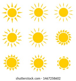 Set of the suns. Cute suns. Summer emoticons. Vector illustration eps 10.