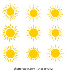 Set of the suns. Cute suns. Yellow faces. Summer emoticons. Vector illustration eps 10.