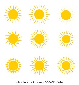 Set of the suns. Cute suns. Yellow faces. Summer emoticons. Vector illustration eps 10.