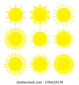 Set of suns icons. Vector illustration with white background.