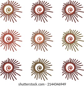 A set of suns of the same shape and different colors. Vector file.