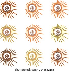 A set of suns of the same shape and size, but different colors. Vector file.