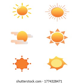 El conjunto de la ilustración del vector de sol se encuentra en el fondo blanco.