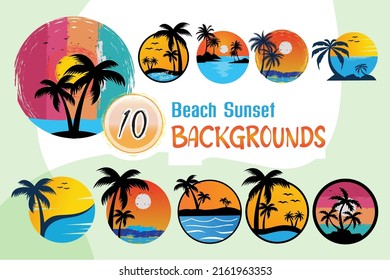 Set Of Sunset Beach Colorful Background