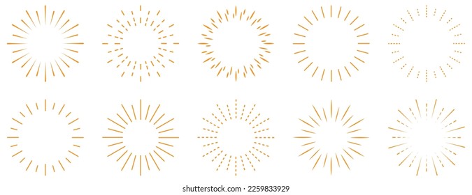 Set of sunset beams. Bursting sun rays. Fireworks. Design can use for web and mobile app. Vector illustration