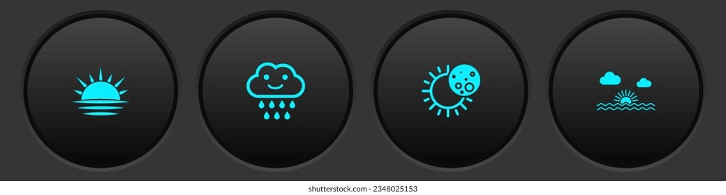 Set Sunset, Cloud with rain, Eclipse of the sun and  icon. Vector