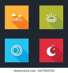 Set Sunset, , Eclipse of the sun and Moon and stars icon. Vector