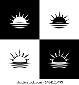 Set Sunset icon isolated on black and white background.  Vector Illustration