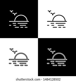 Set Sunset icon isolated on black and white background.  Vector Illustration