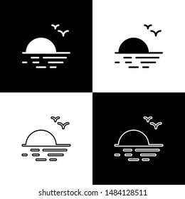 Set Sunset icon isolated on black and white background.  Vector Illustration