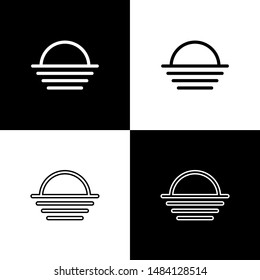 Set Sunset icon isolated on black and white background.  Vector Illustration