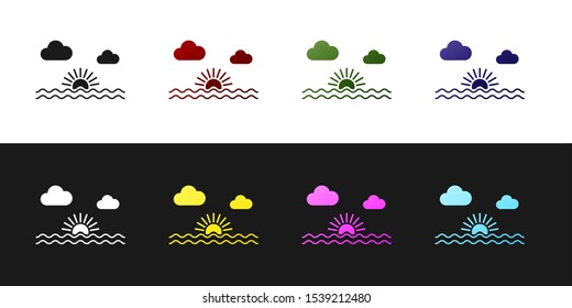 Set Sunset icon isolated on black and white background.  Vector Illustration