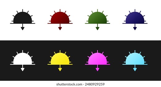 Set Sunset icon isolated on black and white background.  Vector Illustration