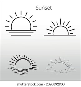 set of sunset icon ,  line isolated or logo isolated sign symbol vector, outline and stroke style Collection of high-quality color style vector illustration,
