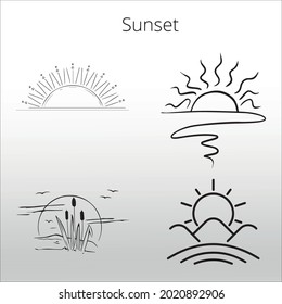 set of sunset icon ,  line isolated or logo isolated sign symbol vector, outline and stroke style Collection of high-quality color style vector illustration,