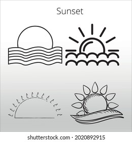set of sunset icon ,  line isolated or logo isolated sign symbol vector, outline and stroke style Collection of high-quality color style vector illustration,