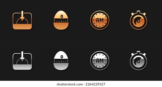 Ajuste el atardecer, el temporizador de cocina, el icono de Morning y Stopwatch. Vector
