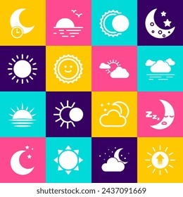 Set Sunset, Moon icon, Cloud, Eclipse of the sun, Sleeping moon and and cloud weather icon. Vector