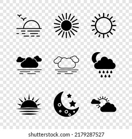 Set Sunset, Moon and stars, cloud weather, Cloud and  icon. Vector